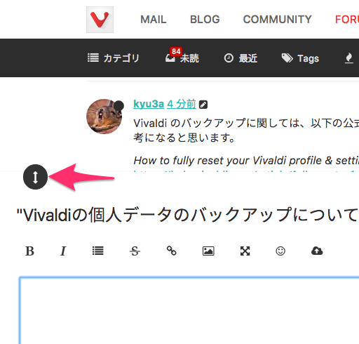 Vivaldi公式フォーラム:入力欄の大きさ変更ボタン - 2
