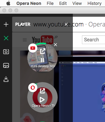 Operaの新しいコンセプトブラウザ「Opera Neon」がリリース! - 6:再生中の動画や音声を操作できる「Player」パネル