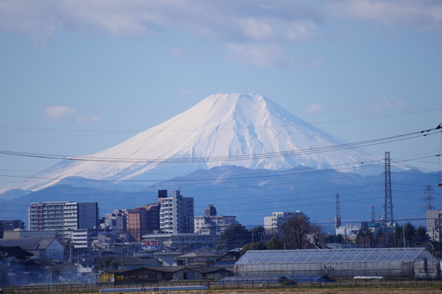 川越市街地越しに見える富士山