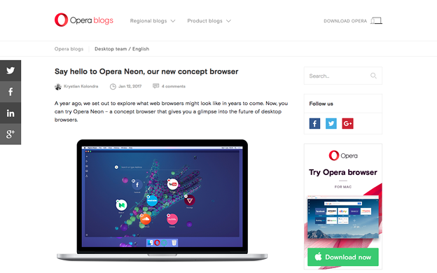 Operaの新しいコンセプトブラウザ「Opera Neon」がリリース！ - 38：OSフルスクリーンモードにすると、プレゼンテーションモードに！？